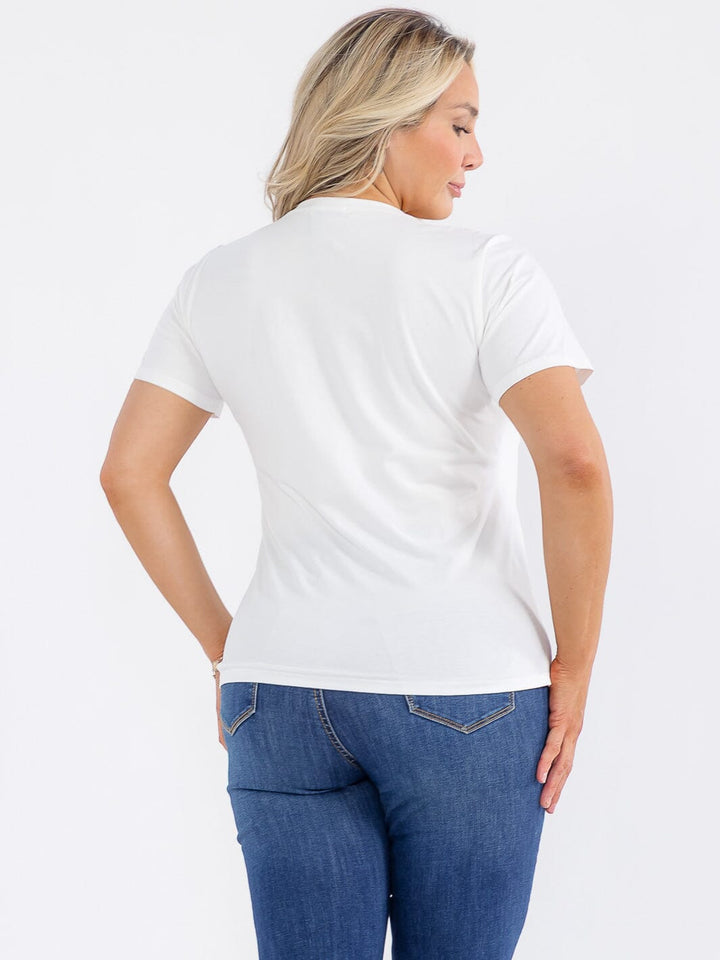 PLUS SIZE SHORT SLEEVE GRAPHIC FLOWER DETAILED TOP