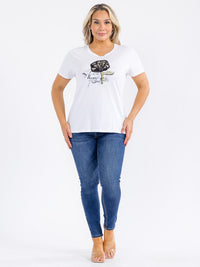 PLUS SIZE SHORT SLEEVE GRAPHIC SEQUINS TOP