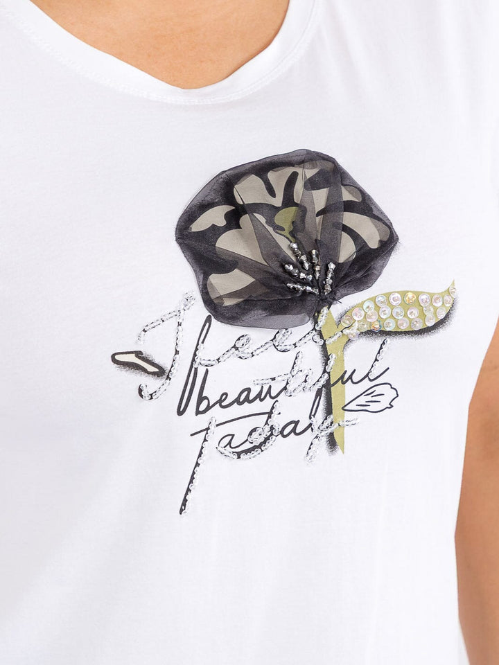 PLUS SIZE SHORT SLEEVE GRAPHIC SEQUINS TOP