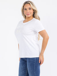 PLUS SIZE SHORT SLEEVE GRAPHIC STUDS BOW TOP