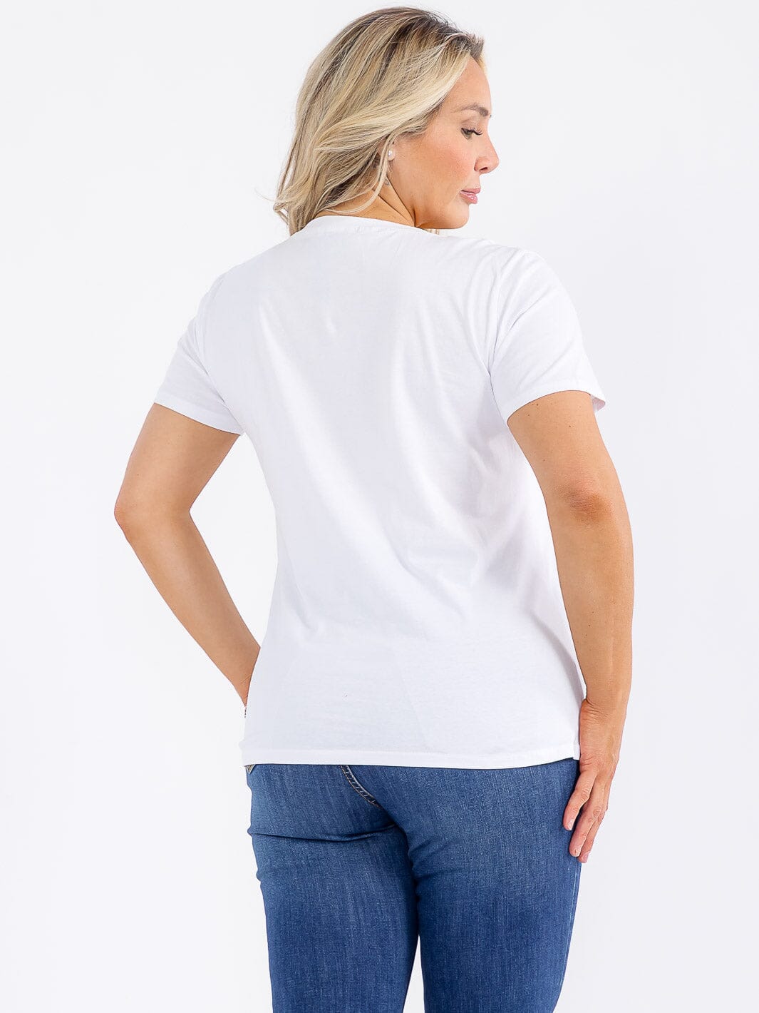 PLUS SIZE SHORT SLEEVE GRAPHIC STUDS BOW TOP