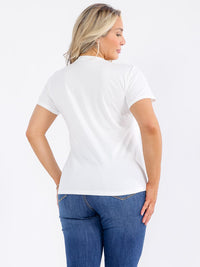 PLUS SIZE SHORT SLEEVE FLOWER RHINESTONE TOP