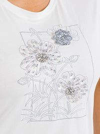 PLUS SIZE SHORT SLEEVE FLOWER RHINESTONE TOP