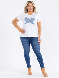 PLUS SIZE SHORT SLEEVE GRAPHIC STUDS BUTTERFLY TOP