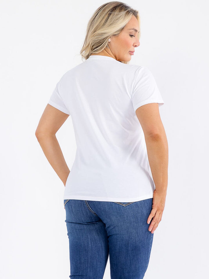 PLUS SIZE SHORT SLEEVE GRAPHIC SEQUINS TOP