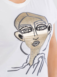 PLUS SIZE SHORT SLEEVE GRAPHIC SEQUINS TOP