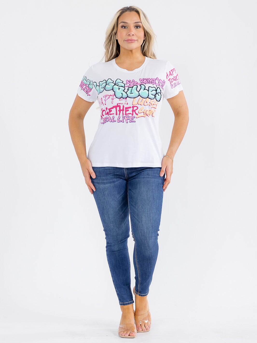PLUS SIZE SHORT SLEEVE GRAPHIC TOP