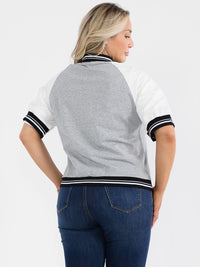 PLUS SIZE SHORT SLEEVE BUTTON CLOSURE GRAPHIC COLORBLOCK TOP