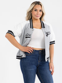PLUS SIZE SHORT SLEEVE BUTTON CLOSURE GRAPHIC COLORBLOCK TOP