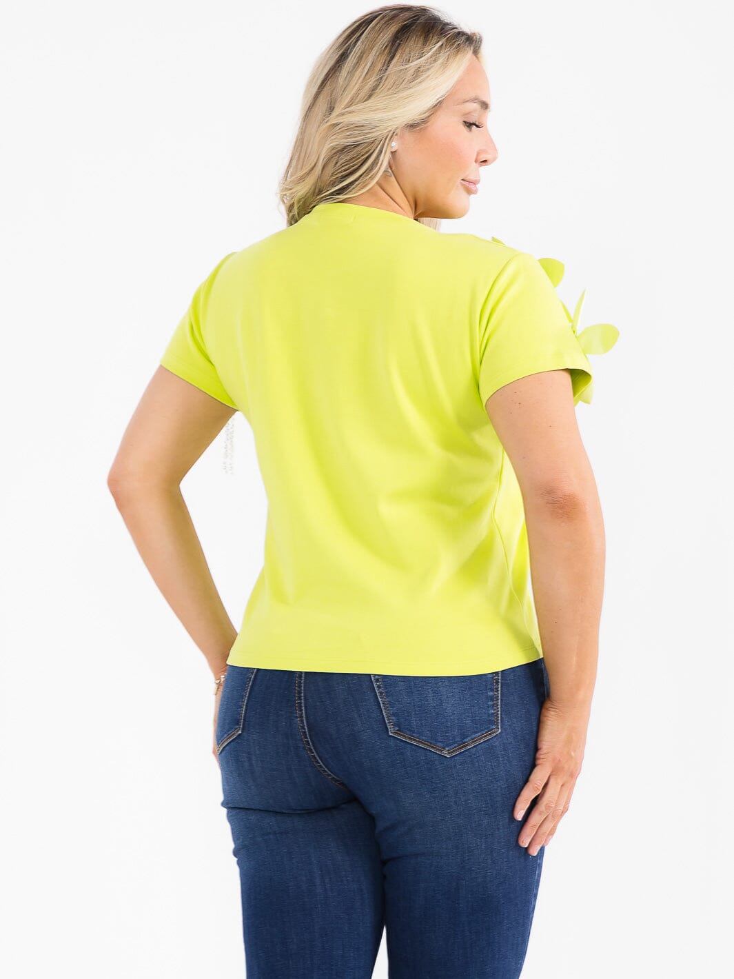 PLUS SIZE SHORT SLEEVE FLOWER STONES DETAILED TOP