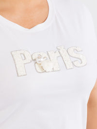 PLUS SIZE SHORT SLEEVE PARIS FLOWER RHINESTONE TOP