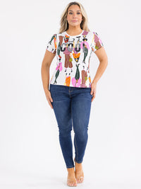 PLUS SIZE SHORT SLEEVE GRAPHIC RHINESTONE TOP
