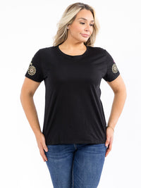 PLUS SIZE SHORT SLEEVE FLOWER EMBROIDERY TOP