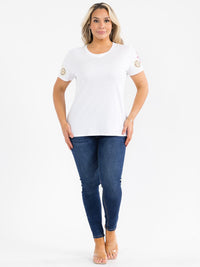 PLUS SIZE SHORT SLEEVE FLOWER EMBROIDERY TOP