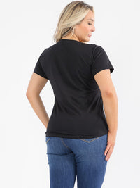 PLUS SIZE SHORT SLEEVE GRAPHIC SEQUINS TOP