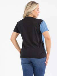 PLUS SIZE SHORT SLEEVE COLORBLOCK RHINESTONE STAR TOP