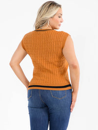 PLUS SIZE SLEEVELESS V-NECK CABLE KNIT SWEATER VEST