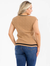 PLUS SIZE SLEEVELESS V-NECK CABLE KNIT SWEATER VEST