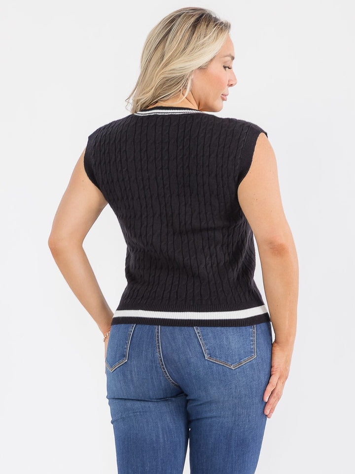 PLUS SIZE SLEEVELESS V-NECK CABLE KNIT SWEATER VEST