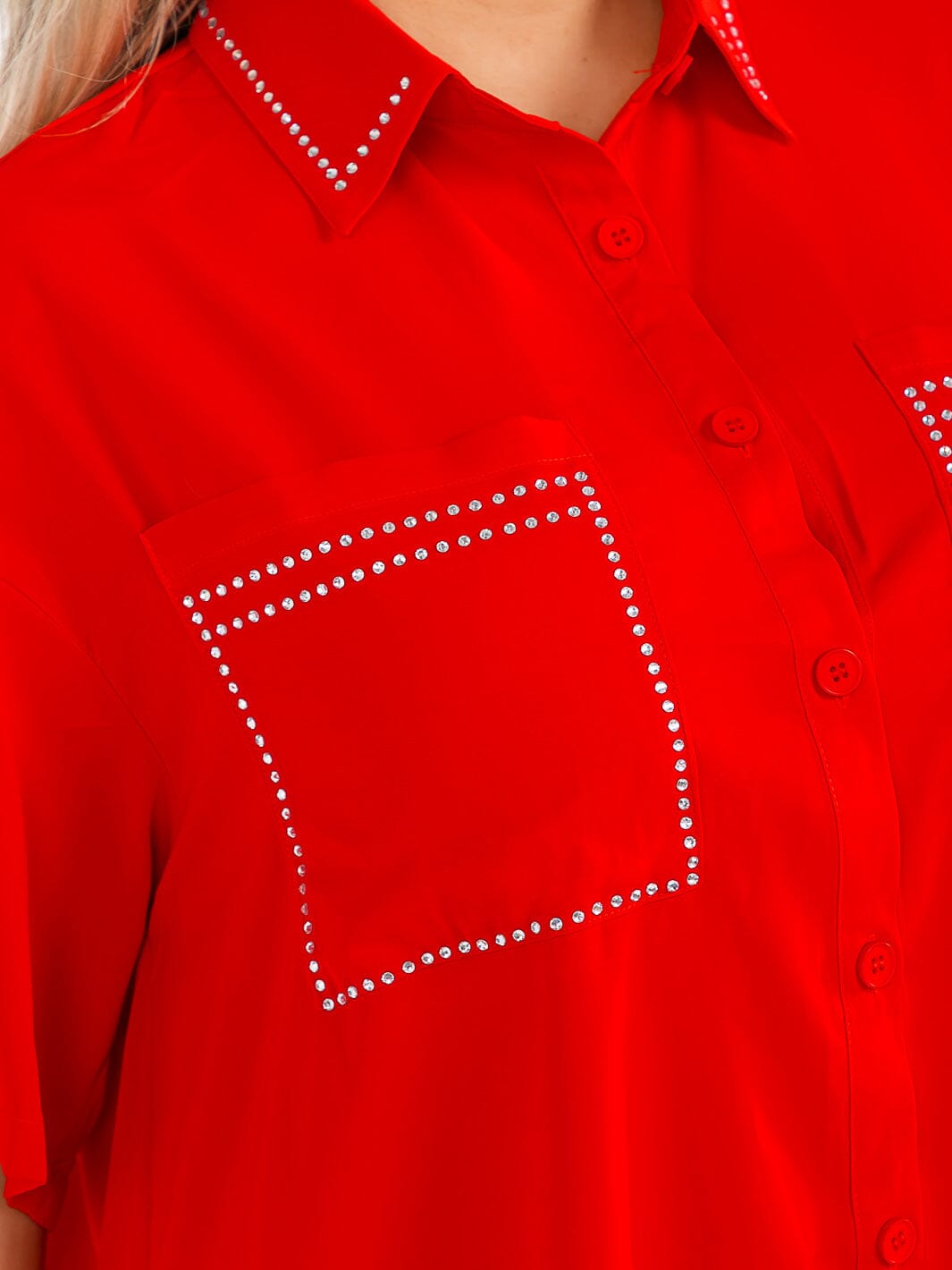 PLUS SIZE SHORT SLEEVE BUTTON UP FRONT POCKETS STUDS DETAILED LOOSE FIT MINI DRESS