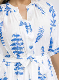 PLUS SIZE SHORT SLEEVE BUTTON UP SELF TIE ELASTIC WAIST EMBROIDERY MAXI DRESS