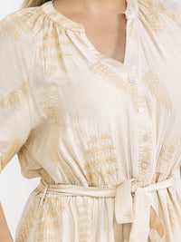 PLUS SIZE SHORT SLEEVE BUTTON UP SELF TIE ELASTIC WAIST EMBROIDERY MAXI DRESS