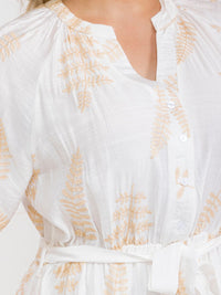 PLUS SIZE SHORT SLEEVE BUTTON UP SELF TIE ELASTIC WAIST EMBROIDERY MAXI DRESS