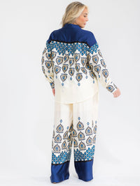 PLUS SIZE LONG SLEEVE BLOUSE & ELASTIC WAIST PANTS MULTI PRINT 2PC. SET