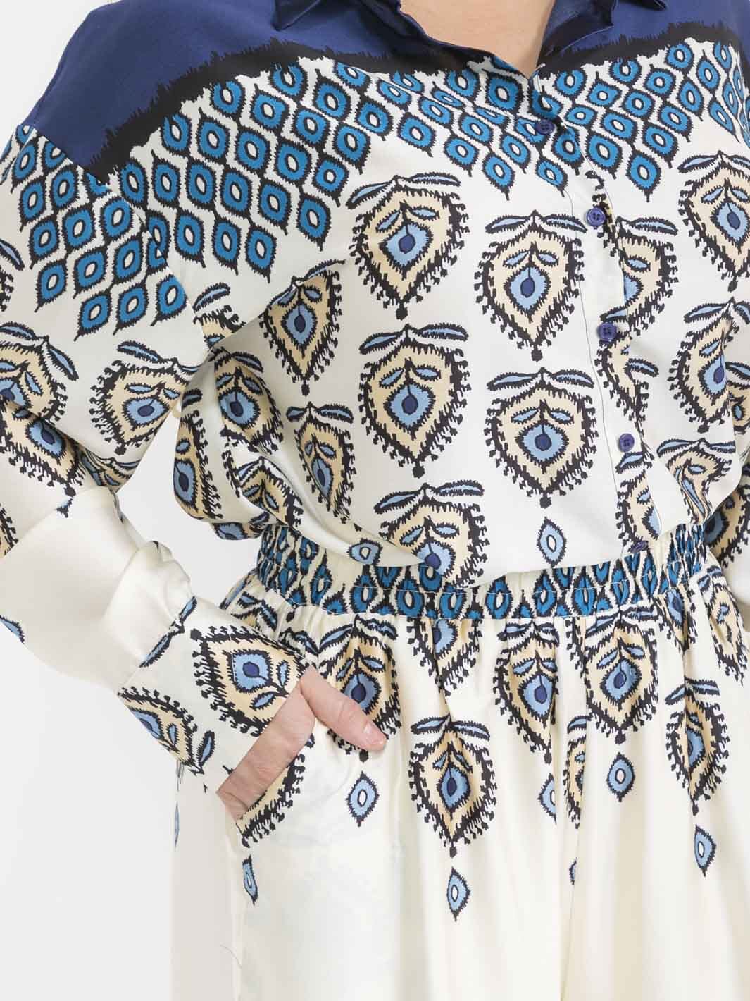 PLUS SIZE LONG SLEEVE BLOUSE & ELASTIC WAIST PANTS MULTI PRINT 2PC. SET