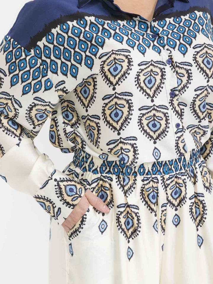 PLUS SIZE LONG SLEEVE BLOUSE & ELASTIC WAIST PANTS MULTI PRINT 2PC. SET