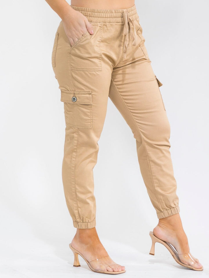 PLUS SIZE ELASTIC WAIST CARGO POCKETS JOGGER PANTS