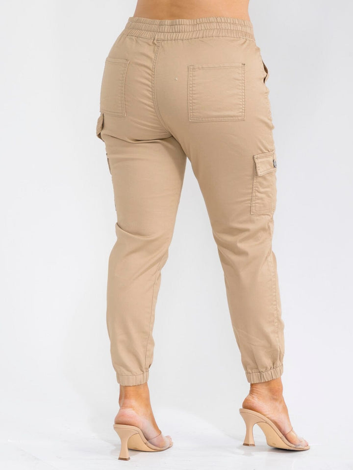 PLUS SIZE ELASTIC WAIST CARGO POCKETS JOGGER PANTS