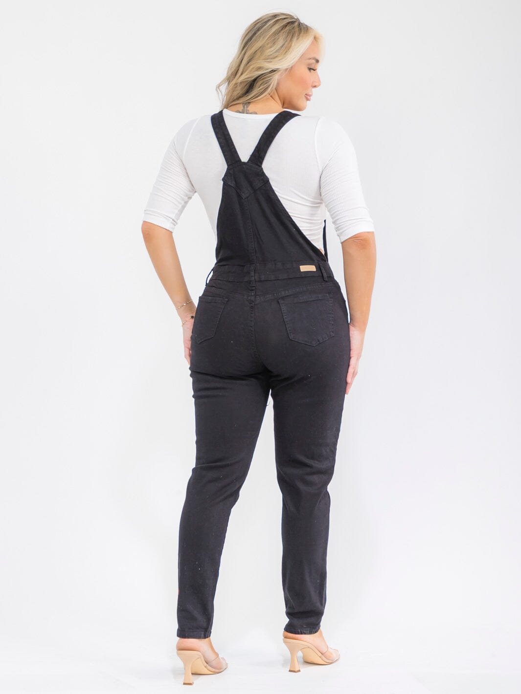 PLUS SIZE SLEEVELESS POCKETS DENIM SKINNY LEG OVERALL