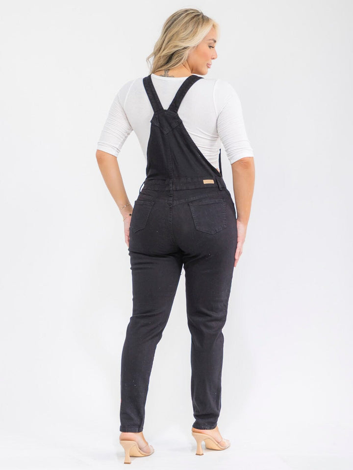 PLUS SIZE SLEEVELESS POCKETS DENIM SKINNY LEG OVERALL