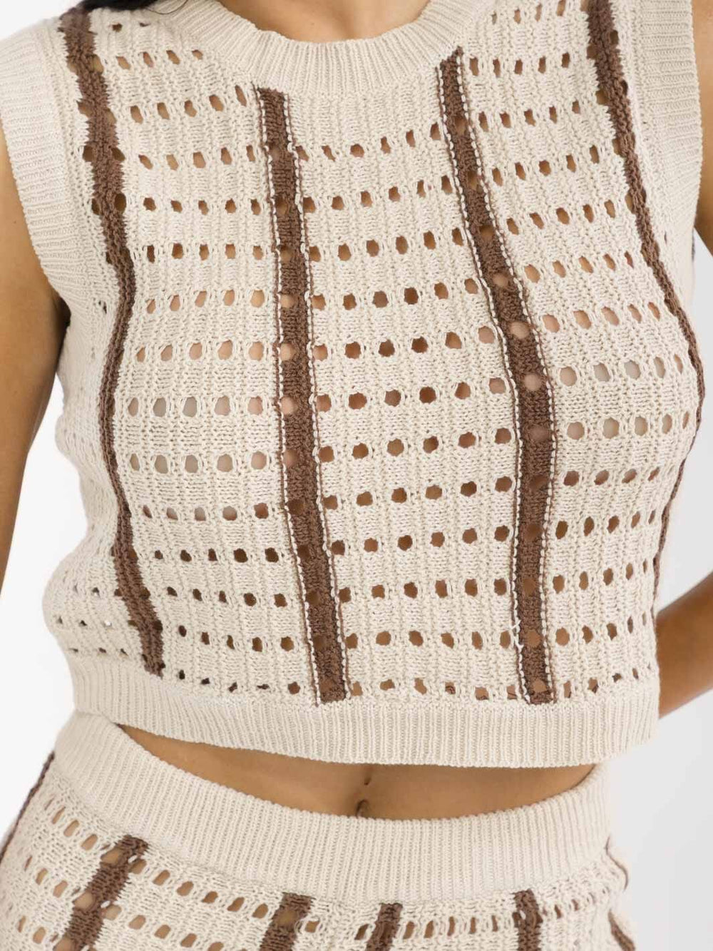 WOMEN'S SLEEVELESS CROP TOP & ELASTIC WAIST PANTS COLORBLOCK KNIT 2PC. SET