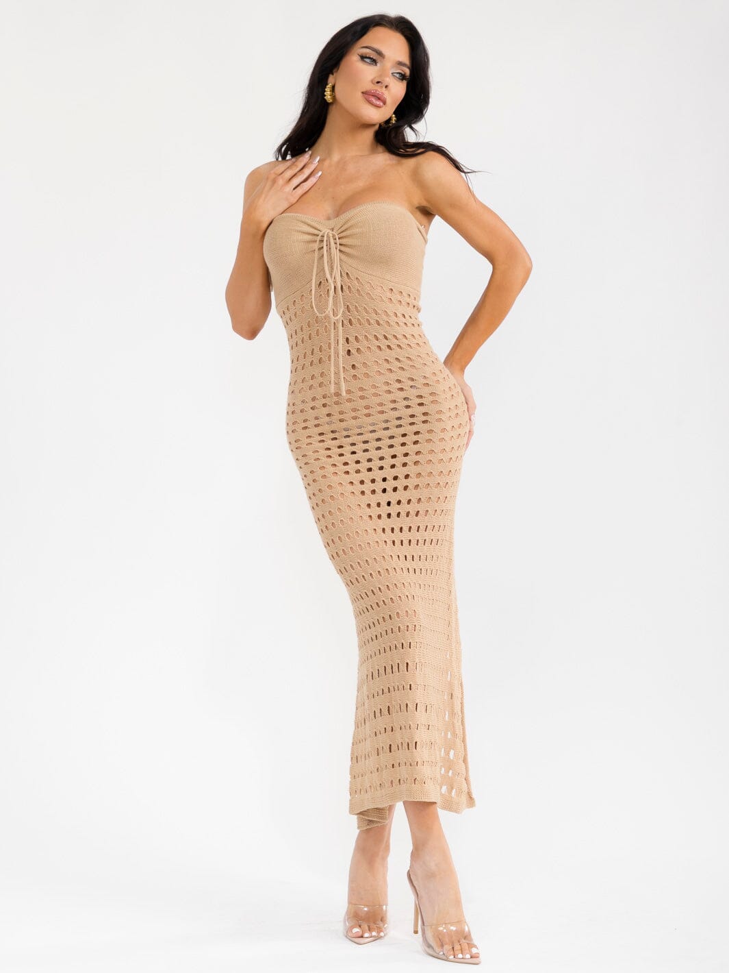 WOMEN'S SLEEVELESS BACK SLIT BODYCON KNITTED TUBE MAXI DRESS