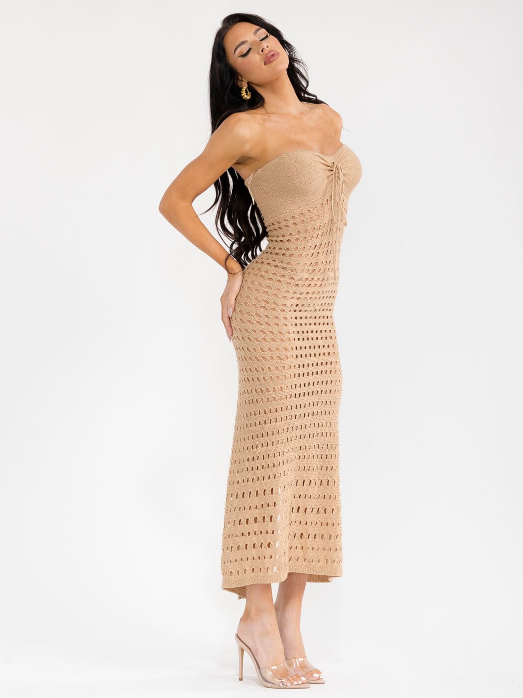 WOMEN'S SLEEVELESS BACK SLIT BODYCON KNITTED TUBE MAXI DRESS