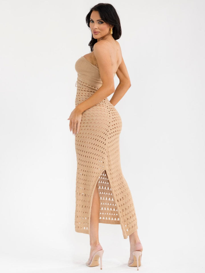 WOMEN'S SLEEVELESS BACK SLIT BODYCON KNITTED TUBE MAXI DRESS