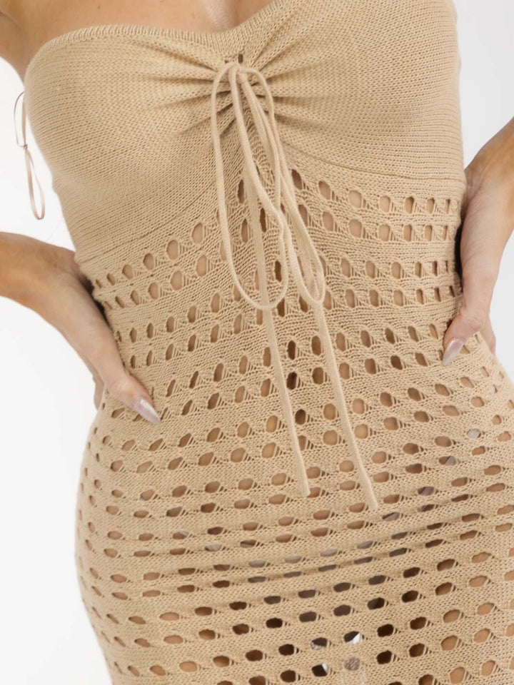 WOMEN'S SLEEVELESS BACK SLIT BODYCON KNITTED TUBE MAXI DRESS