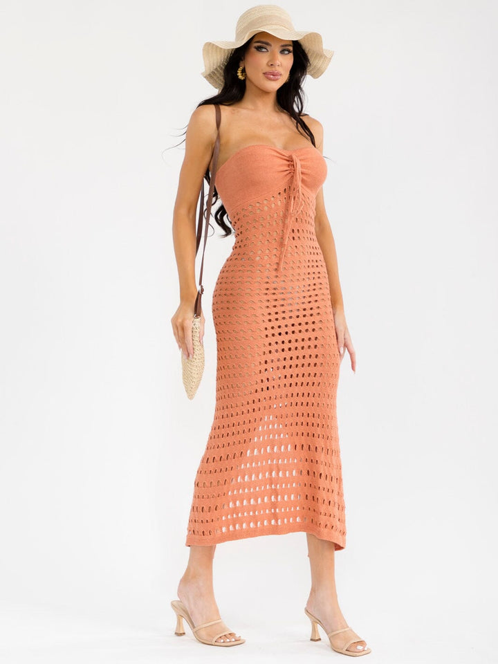 WOMEN'S SLEEVELESS BACK SLIT BODYCON KNITTED TUBE MAXI DRESS