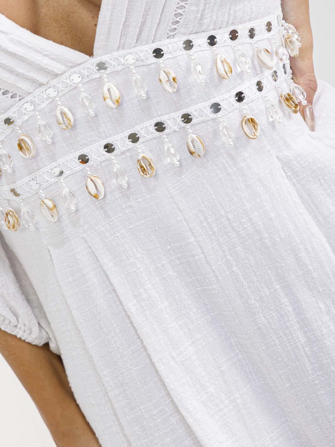 WOMEN'S 3/4 SLEEVE V-NECK WAIST DETAILED OPEN BACK ROMPER