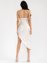 WOMEN'S SLEEVELESS HIGH-LOW SIDE SLIT STUDS DETAILED BODYCON MIDI DRESS