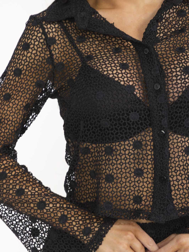 WOMEN'S LONG SLEEVE TOP & ELASTIC WAIST MINI SKORT CROCHET 2PC. SET