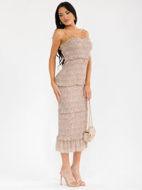 WOMEN'S SLEEVELESS ANIMAL PRINT BODYCON RUFFLE TIERED SMOCK MAXI DRESS