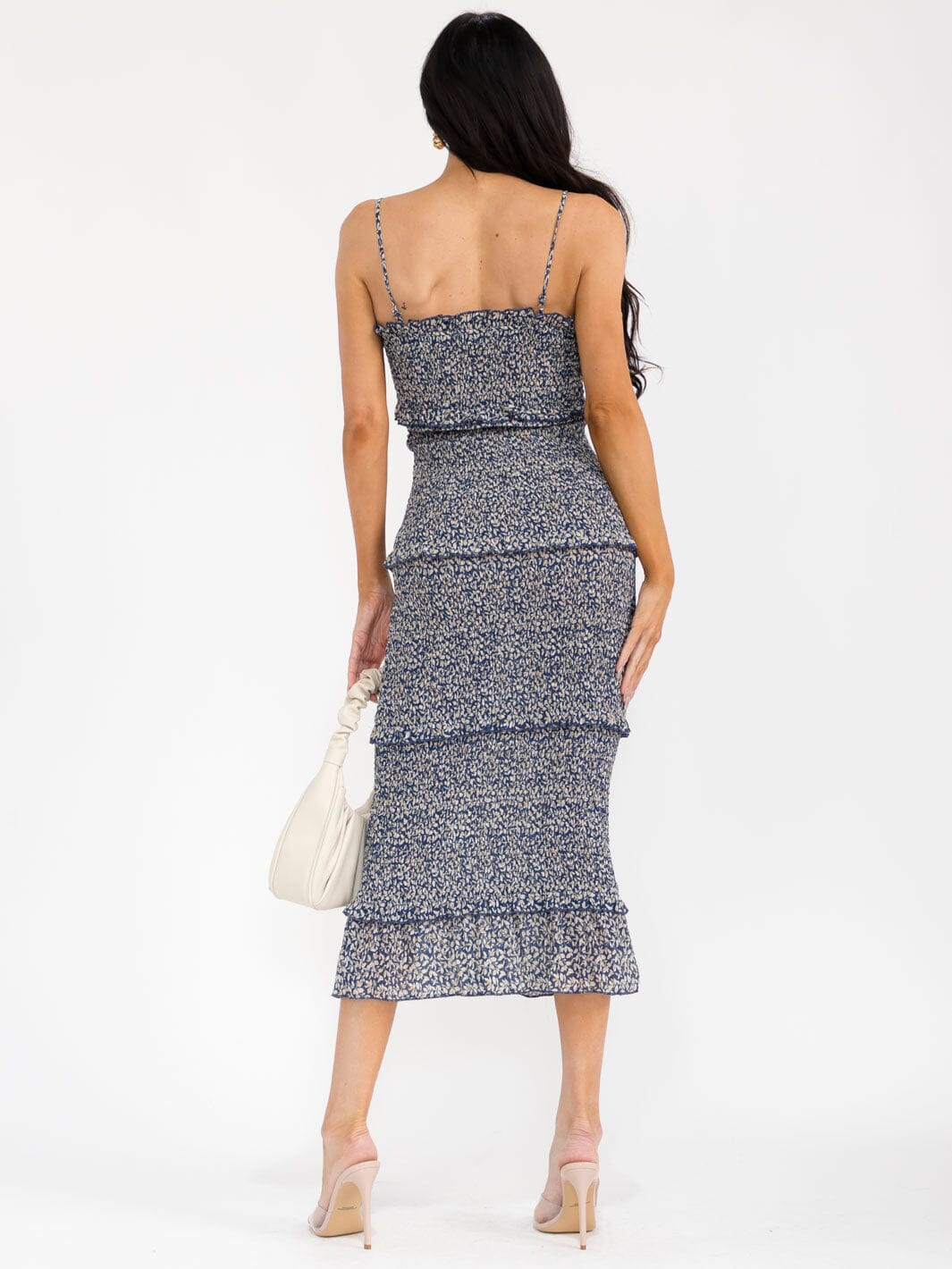 WOMEN'S SLEEVELESS FLORAL PRINT BODYCON RUFFLE TIERED SMOCK MAXI DRESS