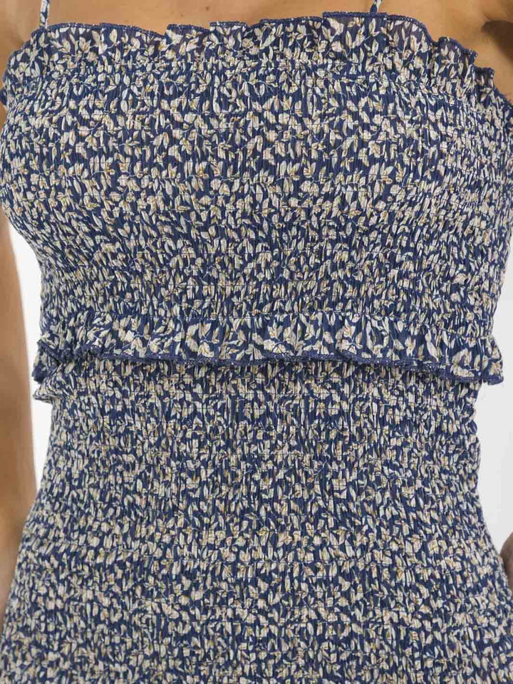 WOMEN'S SLEEVELESS FLORAL PRINT BODYCON RUFFLE TIERED SMOCK MAXI DRESS