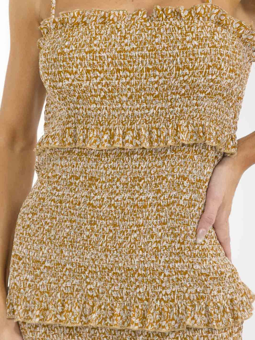 WOMEN'S SLEEVELESS FLORAL PRINT BODYCON RUFFLE TIERED SMOCK MAXI DRESS