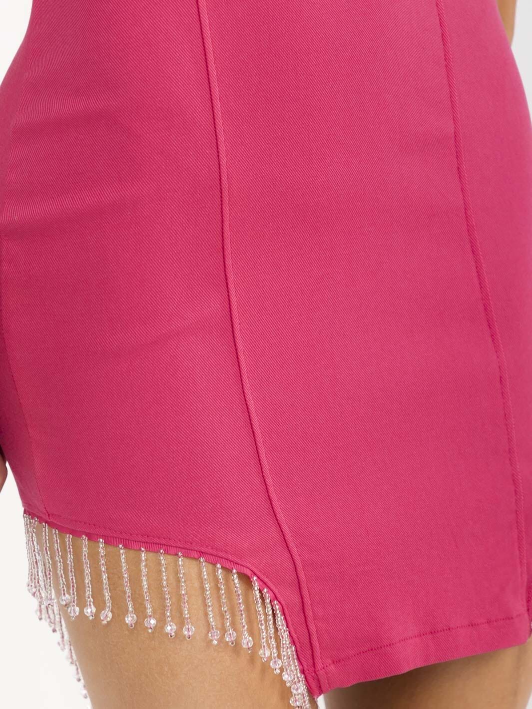 WOMEN'S SLEEVELESS V-NECK SIDE SLIT STUDS FRINGE BODYCON MINI DRESS