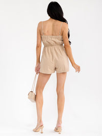 WOMEN'S SLEEVELESS BUTTON UP POCKETS ELASTIC WAIST DENIM ROMPER