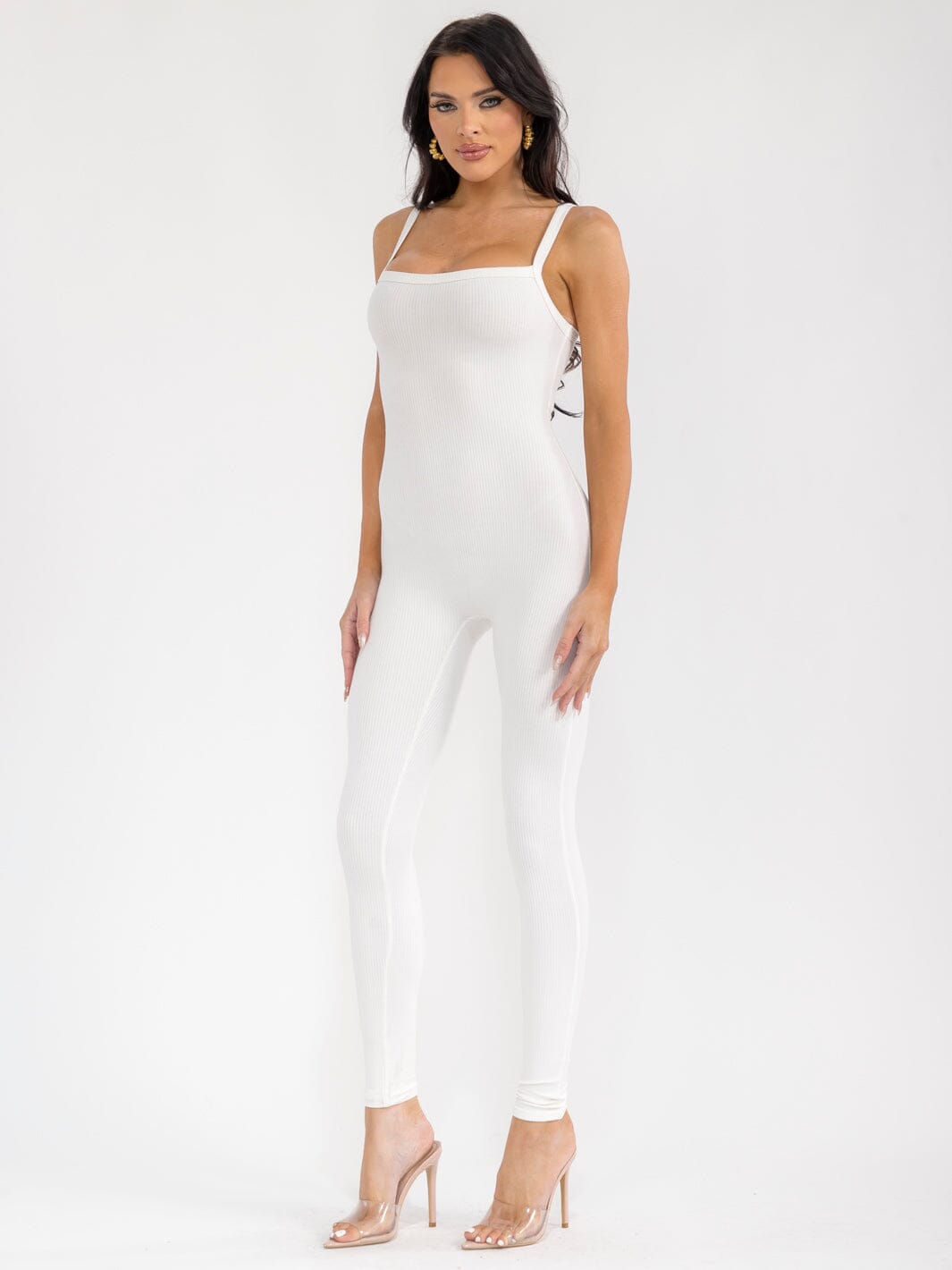 WOMEN'S SLEEVELESS OPEN BACK SKINNY LEG RIBBED JUMPSUIT